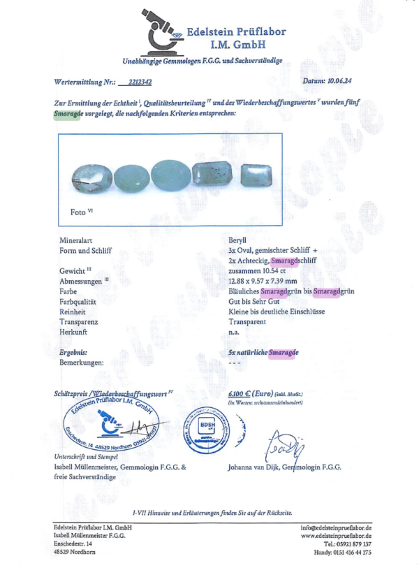 Smaragd S01-5 STck Zertifikat